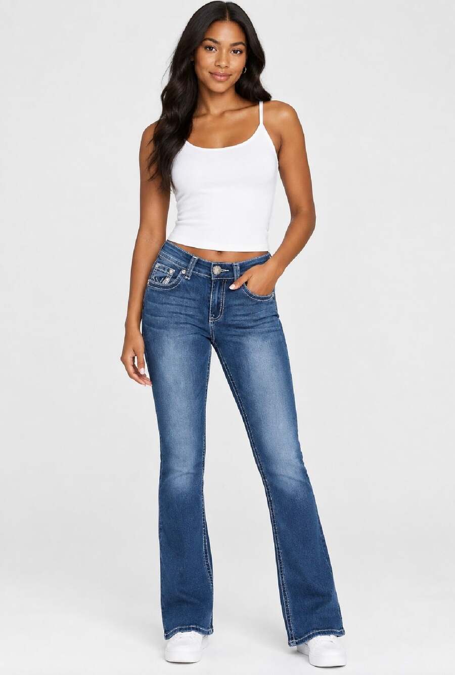 H&Y Jeans Sequin Embroidered Cross Bootcut Dark Wash